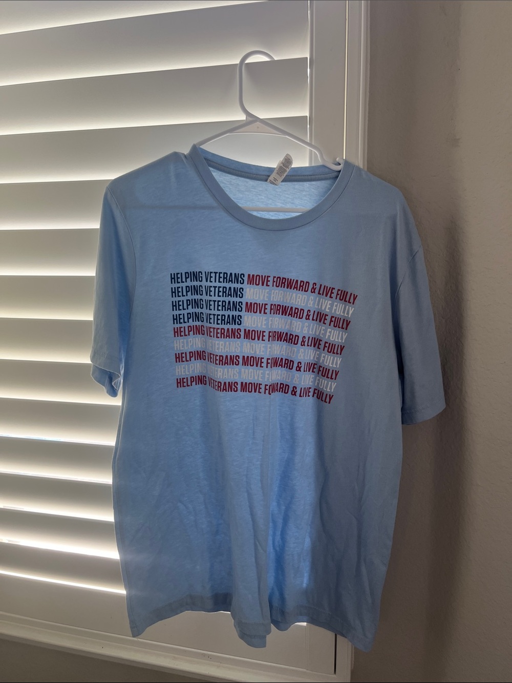 Light Blue Graphic Tee - 'Helping Veterans Move Forward & Live Fully'